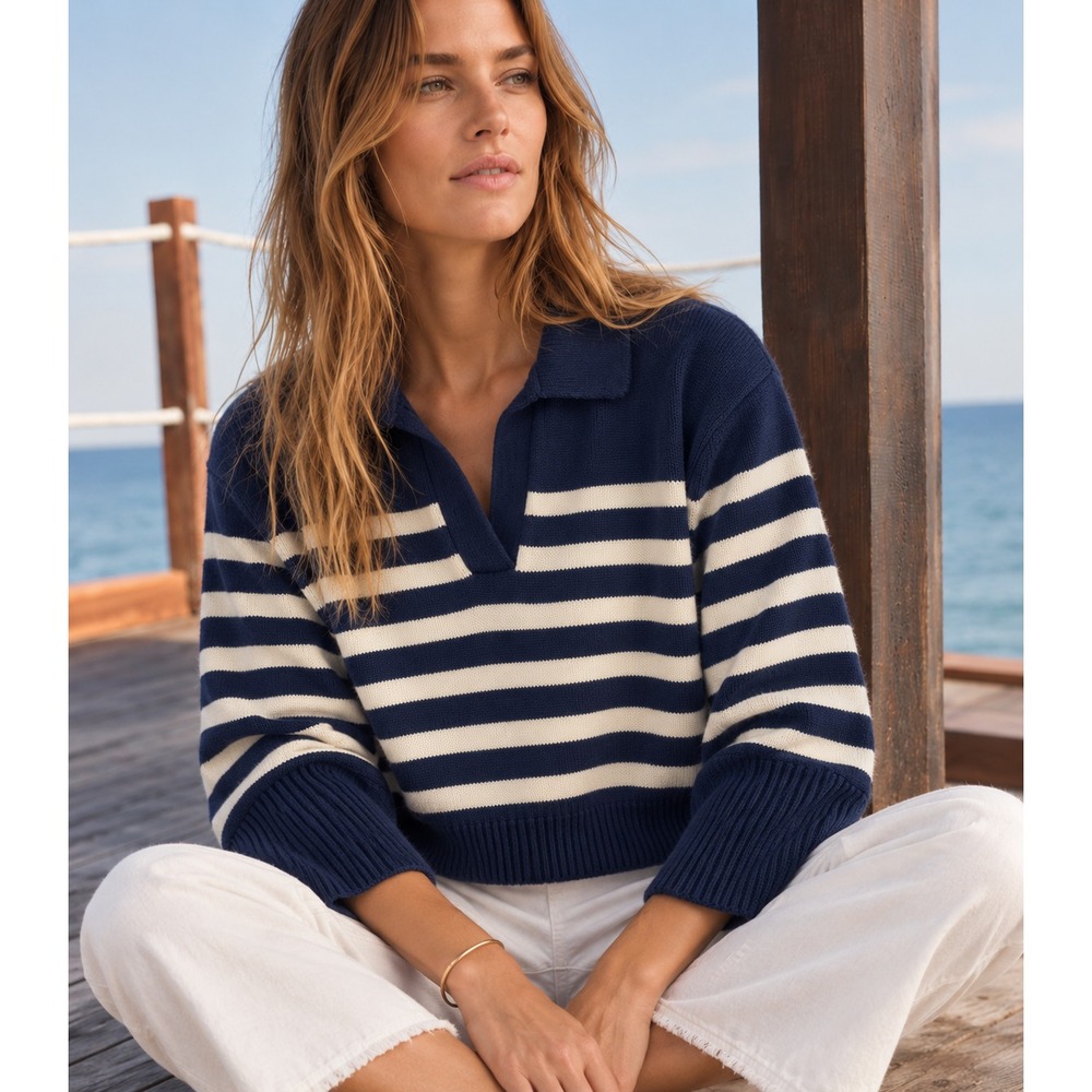 GAP Knit Sweater Women Sz 2XS Blue White Striped Nautical Preppy